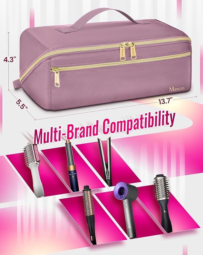 Mancro Hot Hair Tools Travel Bag with Separate Heat Resistant Mat, Large Capacity Wide-open Pouch, Hair Accessories Organizer for Flat Irons, Straighteners, Curling Iron,Dark Pink