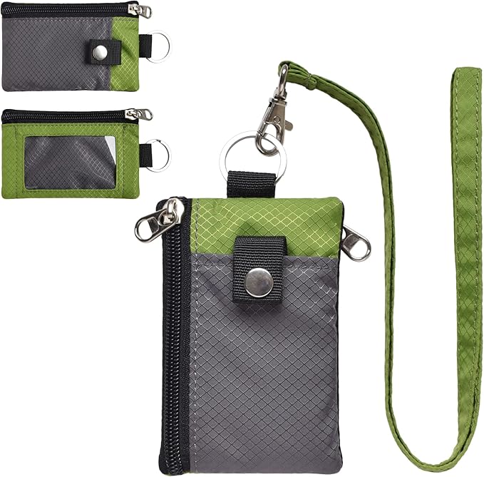 CHENSPRX Minimalist RFID Blocking Small Wallet with ID Window,WaterResistant Zip Id Case Wallet with Lanyard Keychain for Cards,Cash,Travel,Women,Men