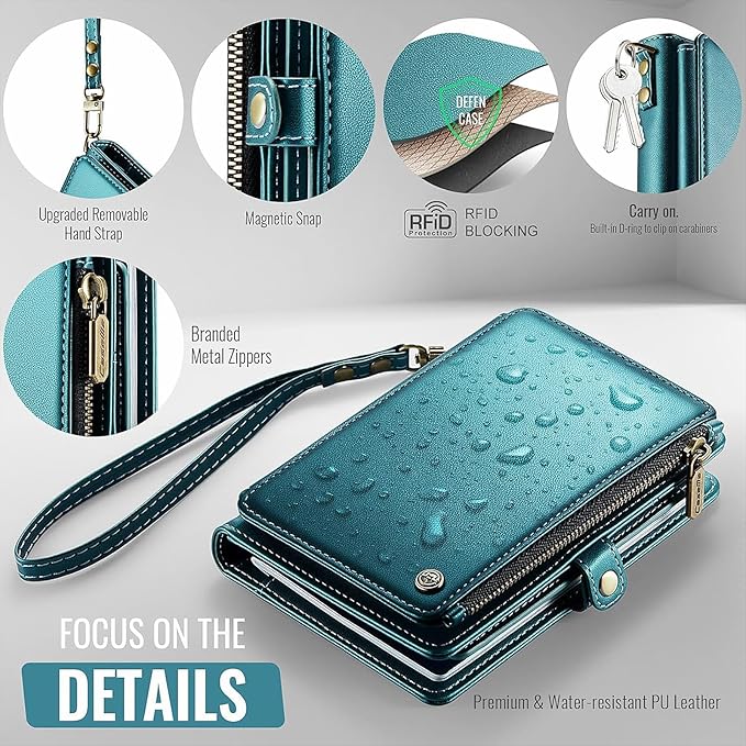 Passport Holder Wallet Bag with AirTag Holder, 11 Card Slots and Passport Solt Cash Solt Photo Solt Zipper Pocket, RFID Blocking Wristlet Strap.Green