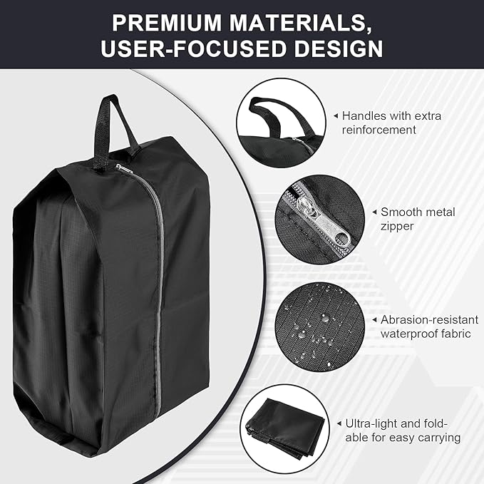 Shoe Bags for Travel, 4 Pack Extra Durable Travel Shoe Bags for Storage and Packing, Reusable Water-proof Shoe Bag with Smooth Zipper, Portable Travel Essentials