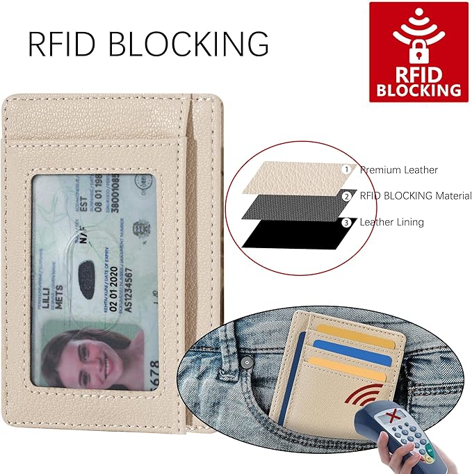 Travelambo Front Pocket Minimalist Leather Slim Wallet RFID Blocking Medium Size