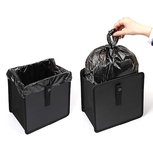 KMMOTORS Car Trash Can, Jopps, Car Trash Bag Hanging, Fordable Garbage Can, Front seat, Back seat, Vegan Leather, Collapsible (Jopps, Medium, Black)