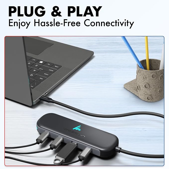 Type C to 4 in 1 Type C Hub, Wozoyo 4XType C 5 Gbps, Data Transfer Upto 5Gbps, Plug & Play, Multiport Type C Hub with 30cm Cable, Compatible with MacBook, Tablet, Smartphones and Type C Devices