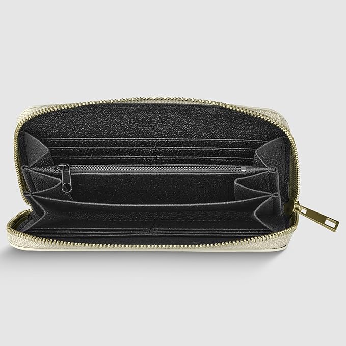 Italian Genuine Metallic Leather Wallet for Women with 3 Compartments & Zip Close | Small Rectangular Card Holder (Platinum)