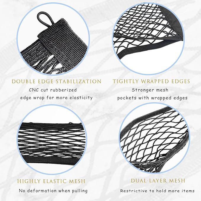 2 Pcs Small Cargo Net, 21.6 ×9.8in Car Storage Net Pocket Automotive Cargo Nets Stretchable Cargo Net Storage Mesh Net with 8 Mounting Screws and Hooks Cargo Netting for SUV Car Truck