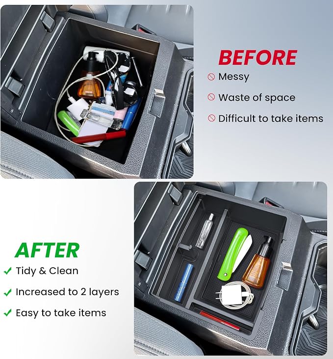 Sinvanho Center Console Organizer for 2024 2025 Toyota Tacoma (4th Gen), Magnetic Hidden Armrest Storage Box, Center Console Tray & Glove Box Organizer, Tacoma Interior Accessories Set 3PCS