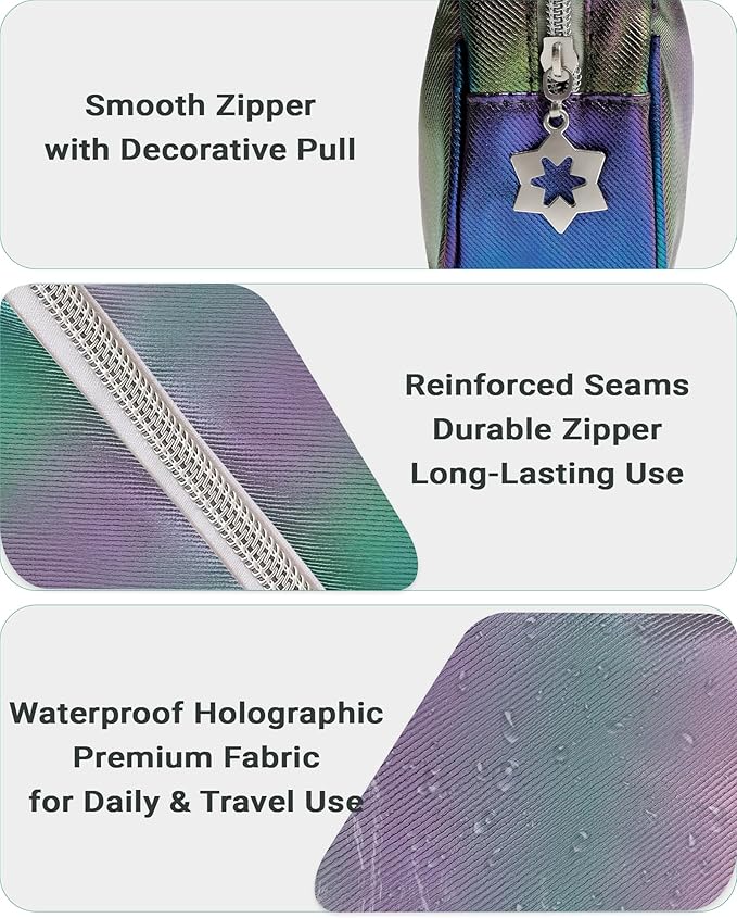 Small Makeup Bag，Travel Cosmetic Bag Organizer，Toiletry Bag with Zipper，Accessories Storage Bag for Women-Holographic