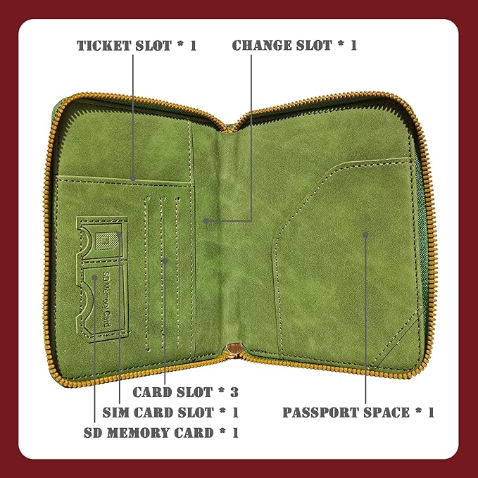 Passport Holder with Tether and Carabiner Clip to Prevent Loss and Theft, Rfid Passport Holder for Travel, Passport Cover, Wallet & Case for Men and Women (Green - Tether and Carabiner)