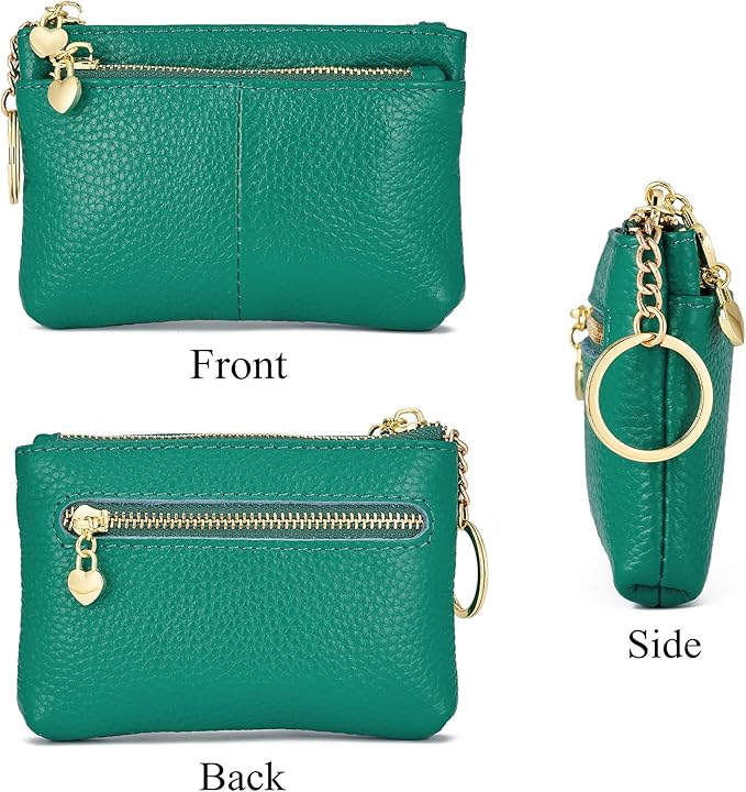 ZOOEASS Women Genuine Leather Zip Mini Coin Purse With Key Ring Triple Zipper Card Holder Wallet