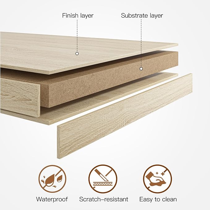 REIBII Desktop Bookshelf, High-Capacity Desk Hutch Organizer with 7 Shelves and 2 Drawers, Adjustable Bookshelf Storage, Desk Shelf for Top of Desk, Desk Hutch Dorm, Natural