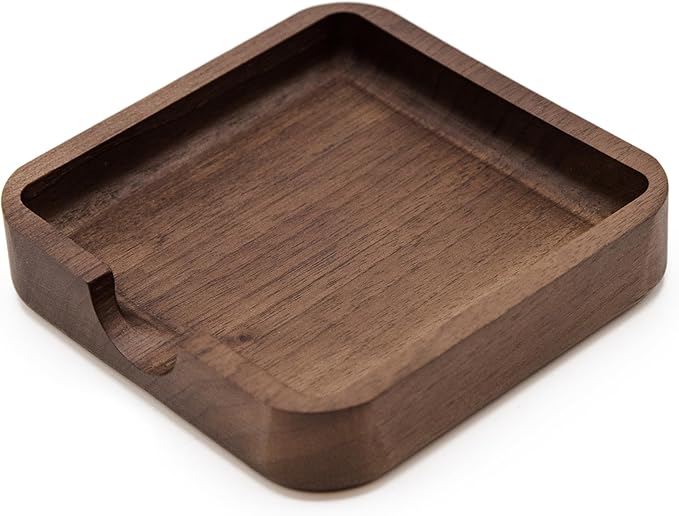 MUUJEE Wooden Office Desk Note Holder Organizer - 3.75 x 3.75 for Work Teacher Dad Wood Tray Post It Sticky Notes Work Minimalist Rustic