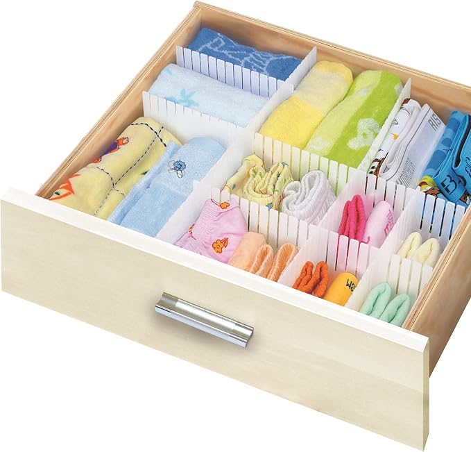 YBM HOME 6pcs Adjustable Drawer Organizer Grid Drawer Dividers for Socks, Underwear, Kitchen Utensils, Dresser Makeup, Separators Help with Clutter and Tidy Office Desk, Clinic, and Bedroom, White