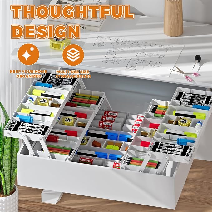 3 Tier Drawer Organizer - Expandable Junk Drawer Organizer Smart Office Supply Organizer, Folding Kitchen Tool Storage Multi Level Desk Organizer for Makeup, Jewelry Storage(2 Row 3 Tier, White)
