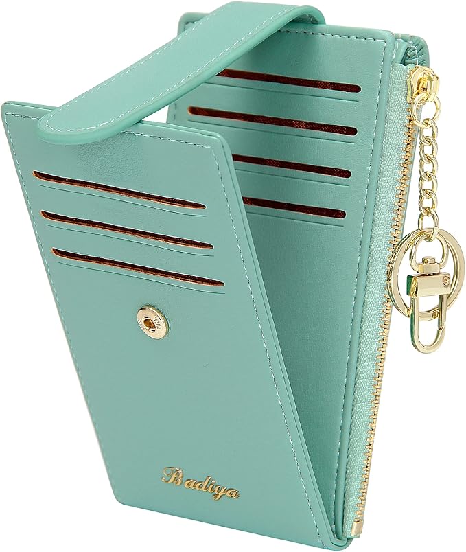 Badiya Slim Women Wallet RFID Blocking Bifold Compact 9 Card Slots Holder Wallets Soft Leather with Zipper Coin Pocket 2 ID Window