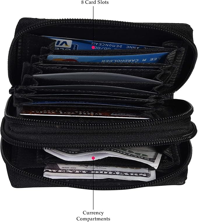 Leatherboss Leather RFID Identity Safe Double Zippered Accordion Wallet