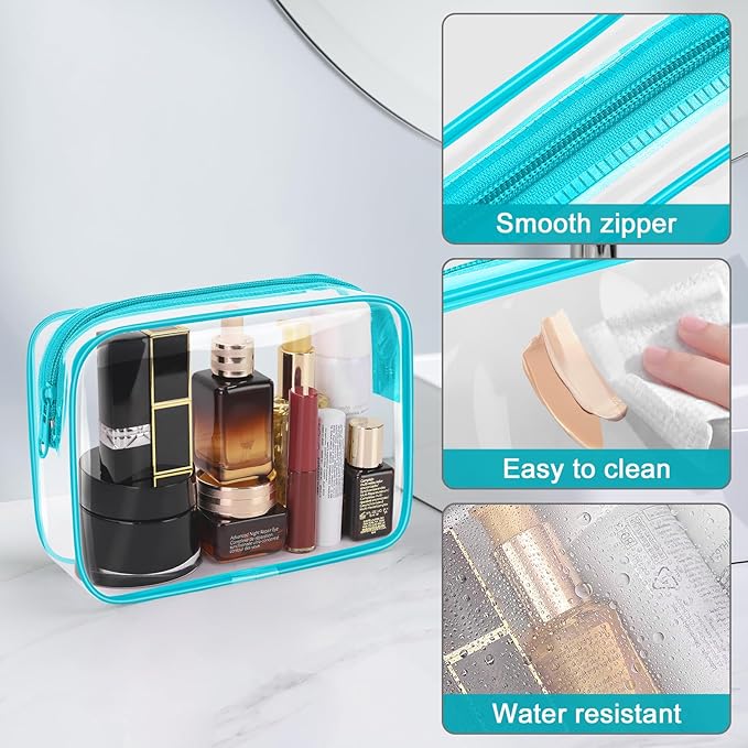 Wedama TSA Approved Toiletry Bag, Cosmetic Bags 2 Pack with Zipper Carry on Airline Airport Travel Accessories, PVC Makeup Bags for Travel, Quart Size Travel Bags for Men and Women-Mint Green