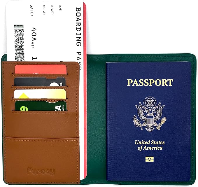 Slim Nappa Leather RFID blocking Passport Cover for Men and Women (Green/Brown)