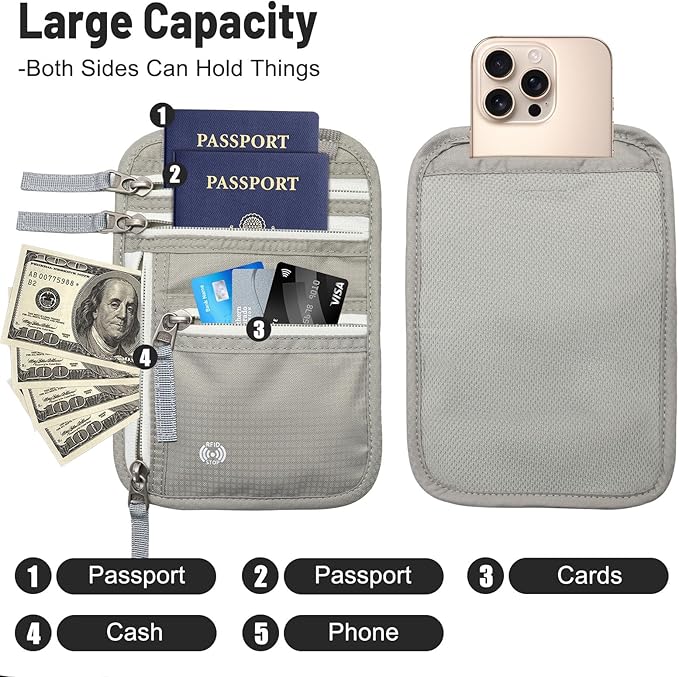 Sizobi Neck Wallet for Traveling Women Men, RFID Blocking Nylon Passport Holder Travel Pouch, Family Travel Document Organizer Passport Wallets,International Travel Must Haves Travel Accessories