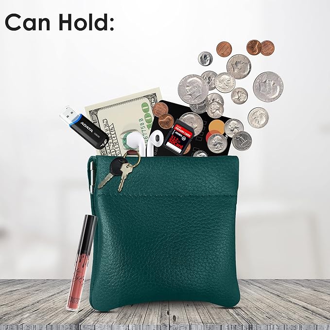 Nabob Leather Genuine Leather Squeeze Coin Purse, Coin Pouch Made IN U.S.A. Change Holder For Men/Woman Size 3.5 X 3.5 (Teal)