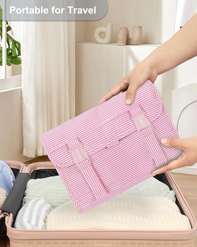 Relavel Hanging Toiletry Bag for Women, Large Makeup Travel Bag with Separate Compartment, Water Resistant Toiletries Bag for Travel Accessories, Portable Bathroom Bag for Trip Camping- Pink Strip