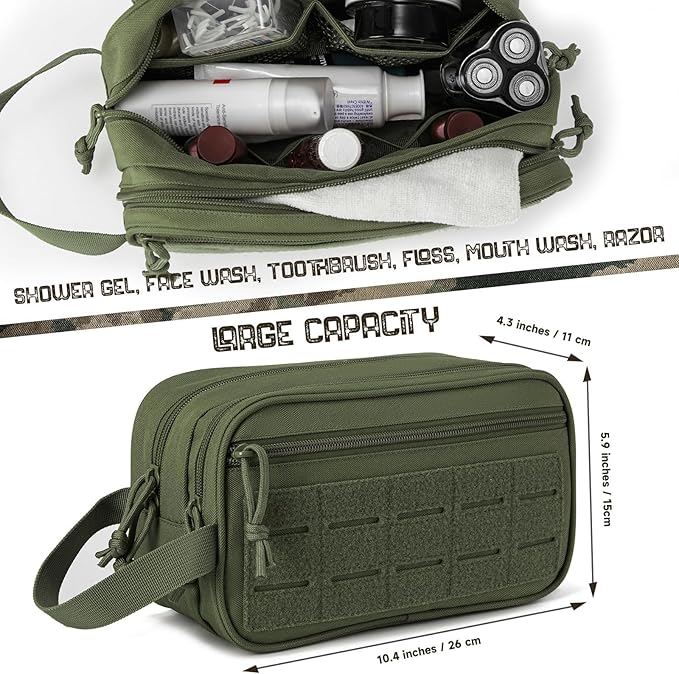 Toiletry Bag for Men - Tactical Hanging Toiletry Bag Small Foldable Shower Bathroom Organizer for Traveling/Cosmetics/Shaving (Black camo)