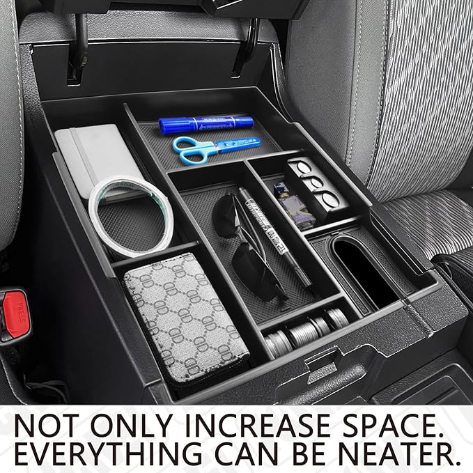 HGWEI Center Console Organizer Tray Compatible with Toyota Tundra 2014 2015 2016 2017 2018 2019 2020 2021 Tundra Interior Accessories, Armrest Secondary Storage Box Insert Tray Divider, Black