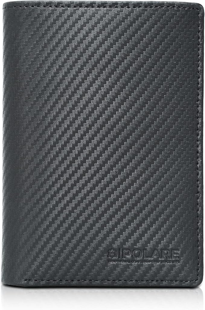 Polare Functional RFID Blocking Leather Passport Holder Travel Bifold Wallet For Men (Carbon Black)