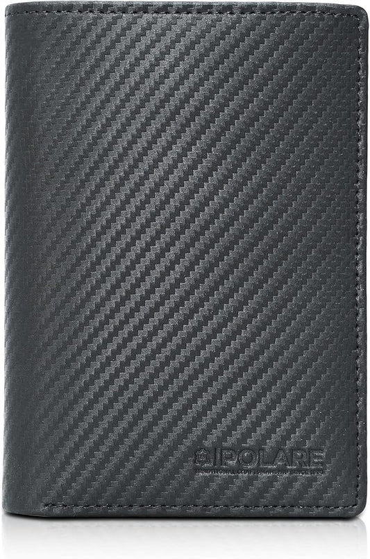 Polare Functional RFID Blocking Leather Passport Holder Travel Bifold Wallet For Men (Carbon Black)