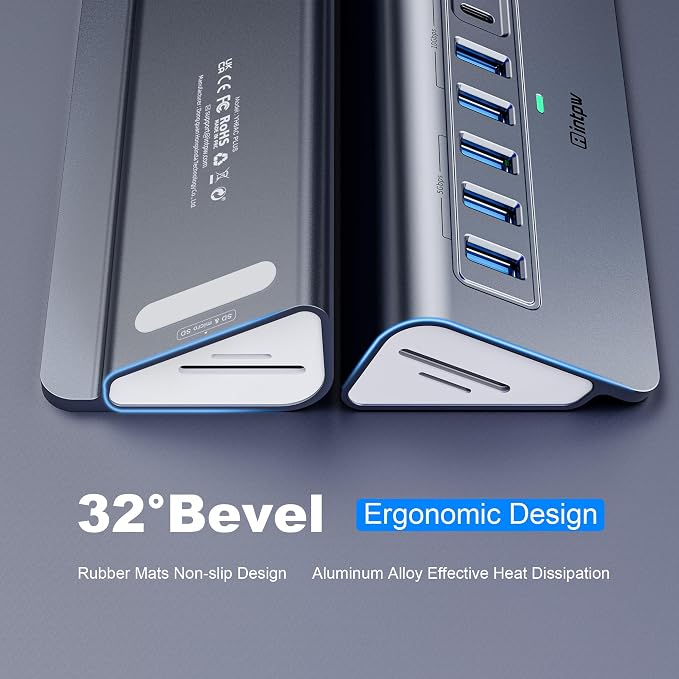 Powered USB Hub 10Gbps, Intpw YH6AC Plus 10 Port USB 3.2 Hub(USB A/USB C 3.2+3 USB-A 3.0+2 PD 45W Fast Charging Port+SD/TF Card Reader), 65W Power Adapter,Aluminum USB HUB for PC,Laptop,iPhone 17/16