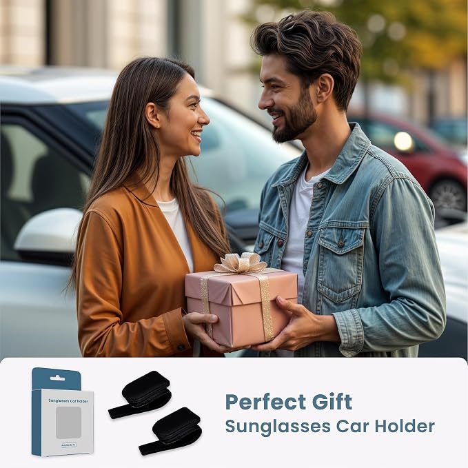 Sunglass Holder for Car Visor Clip Pack 2 - Car Sunglass Holder - Magnetic Leather Sunglasses Holder - Eyeglass Holder for Car Visor - Visor Sunglasses Holder Clip (Black)