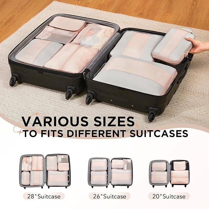 8 Set Compression Bags for Travel Essentials,OlarHike Clothes Organizer Bags for Closet,Compressible Expandable Bags for Suitcase,Handy Helper for Organizing Clothes(Cream)