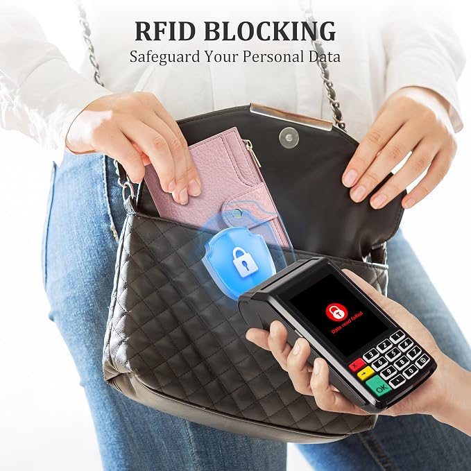 Airkit Small Women's Bifold Wallet, RFID Blocking Credit Card Holder with Zipper, Travel Cute Coin Pocket Wallet for Ladies, Pink