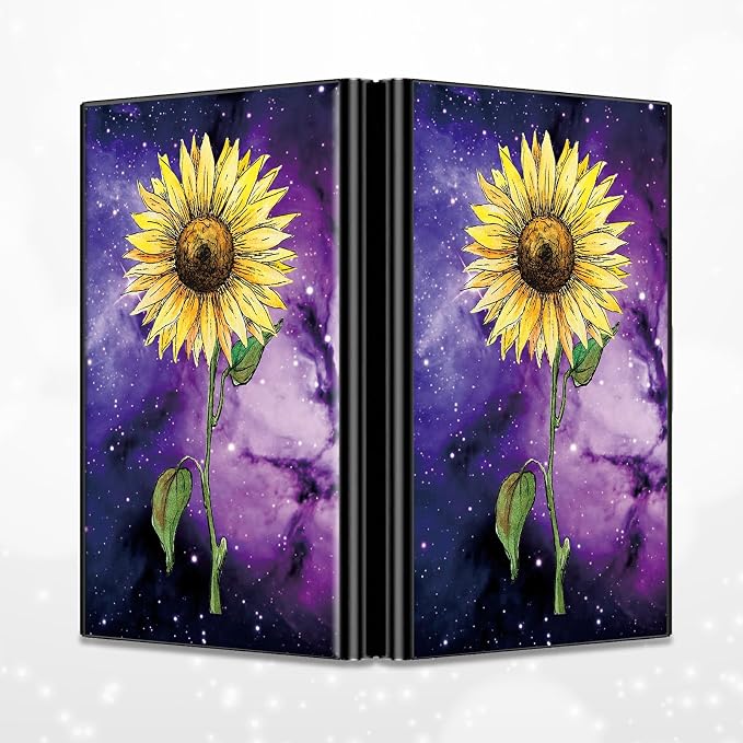 Slim Credit Card Holder, Sunflower Yellow Purple Galaxy RFID Blocking Metal Wallet for Men & Women, Aluminum Minimalist Hard Case Pocket-Sized Business Cards Organizer (Fits Up to 10 Cards)