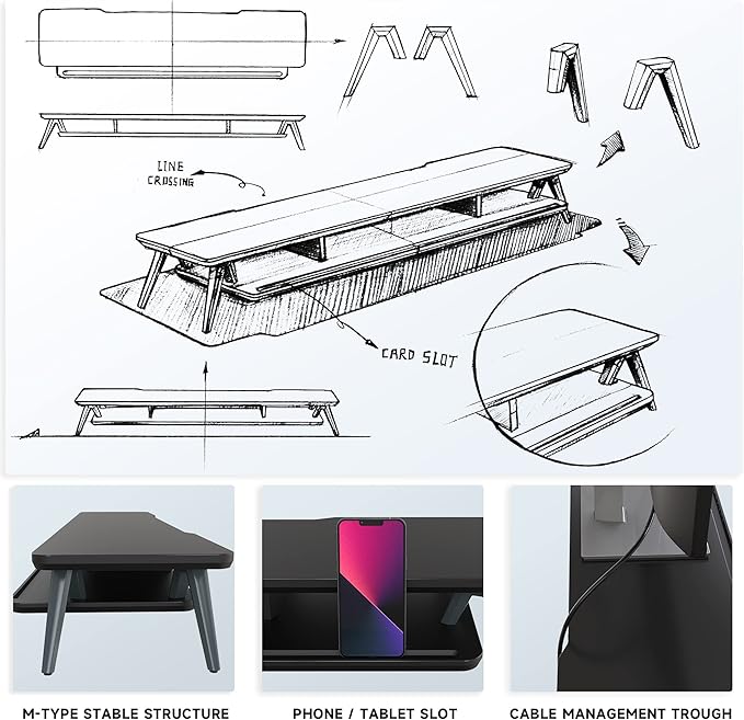 Fenge Dual Monitor Stand, Monitor Stands Riser for 2 Monitors, 42.5 Inch Monitor Stands Shelf with 12 Color LED Light for Office Desk