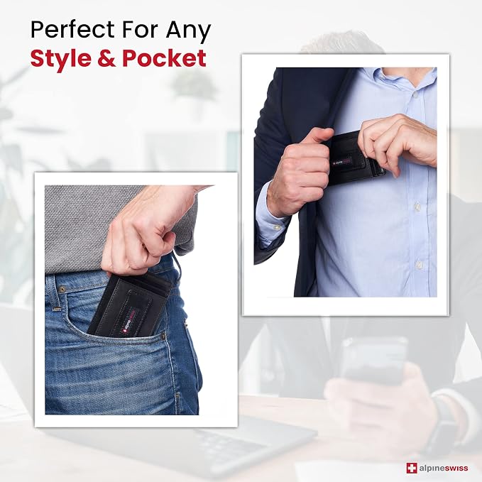 alpine swiss Harper Mens RFID Slim Money Clip Front Pocket Wallet Minimalist Leather ID Card Holder | RFID