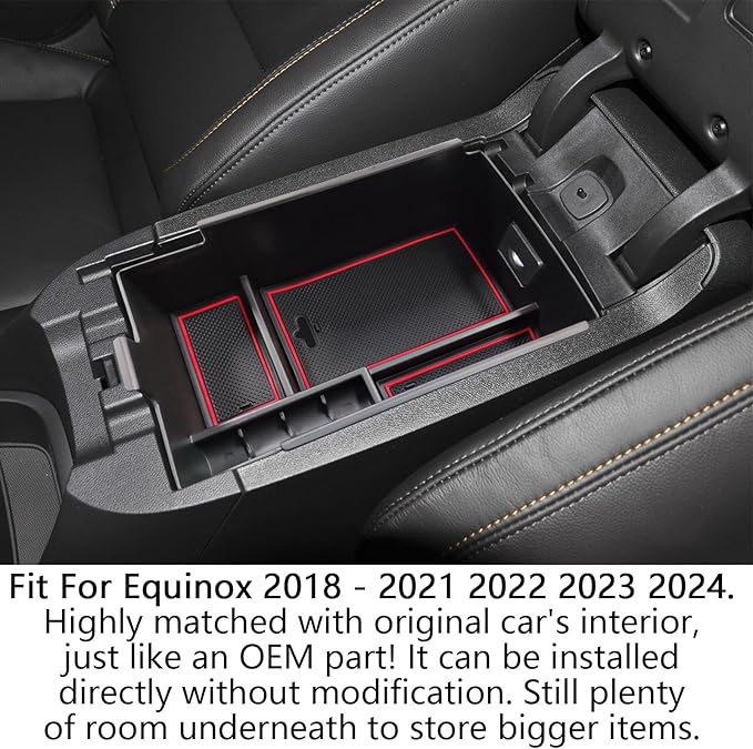 EDBETOS Center Console Organizer Compatible with Chevy Equinox Accessories 2018 2019 2020 2021 2022 2023 2024 Insert Tray Interior Secondary Armrest Storage Box ABS, Red