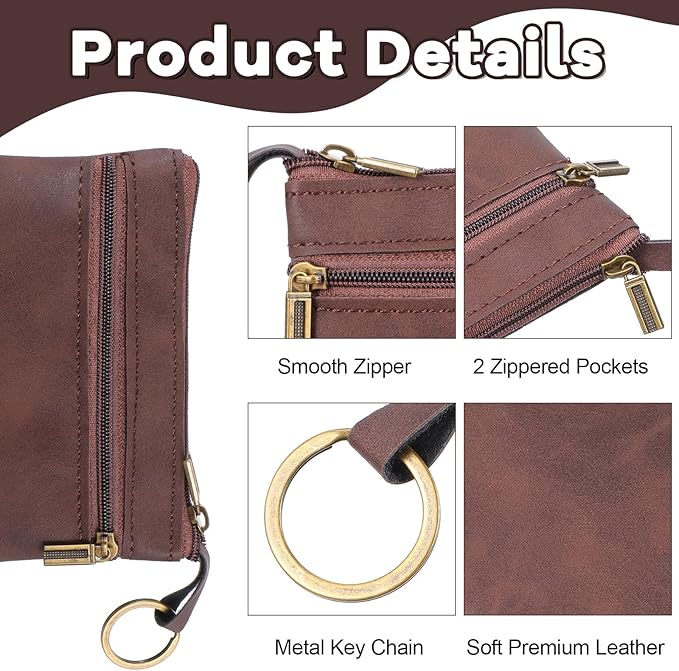 1 Pc Leather Change Purse For Women, Small Wallet With Zipper Mini Coin Purse Wallets, Brown Wallet Card Holder For Women Men