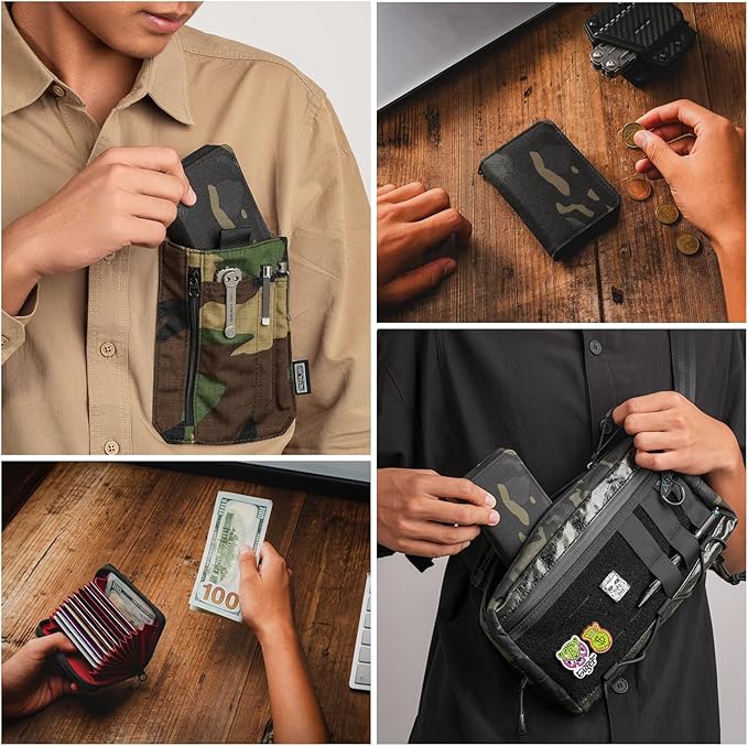 TACTICAL_GEEK PC1 EDC 11-slot Nylon Card Holder for Credit Cards, Lightweight Zippered Minimalist Wallet, Ideal for Work Travel, with Coin Pouch, Ultra-light and Waterproof (Camo Black)