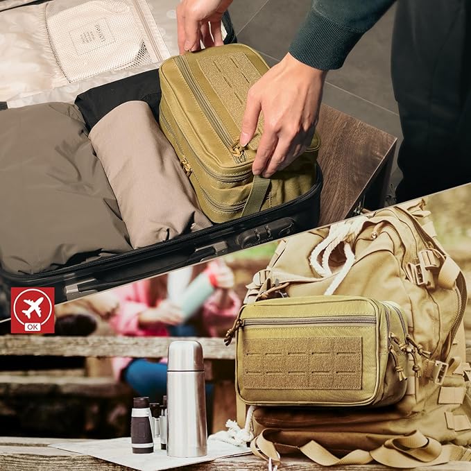 RXW EDC Toiletry Bag for Men, Tactical Dopp Kit, Molle Pouches Compact Travel Organizer for Shaving Shower, Hygiene, Grooming (Includes Dry/Wet Compartment & US Flag Patch)