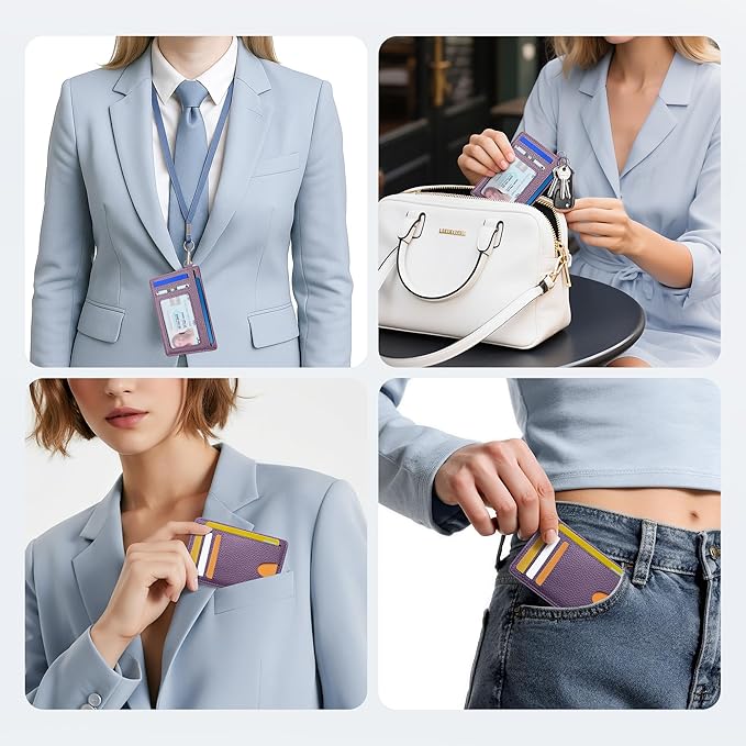 Mayski Slim Wallet, Credit Card Holder for Women, Minimalist Front Pocket RFID Blocking Card Cases, Small Wallet Women Men(Litchi Lavender)