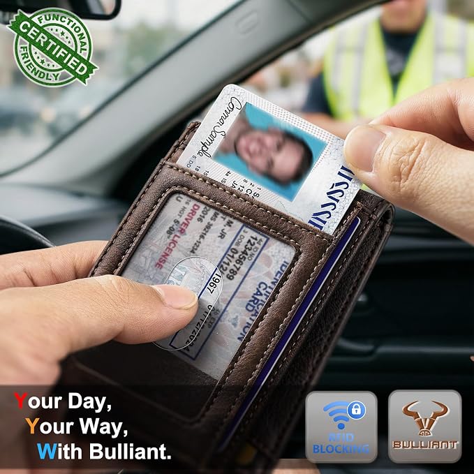 BULLIANT Men Wallet,Magnetic Slim Wallet 10 cards Build-in Bill Folder ID Windows RFID Blocking