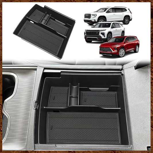 Muslogy Center Console Organizer Compatible with 2024-2026 GMC Acadia & Chevy Traverse & 2025-2026 Buick Enclave Accessories Middle Console Storage Box Armrest Insert Tray Cable Holder ABS Material