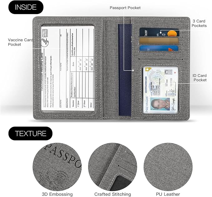 VIDIVICI Unisex 2pk RFID Passport And Vaccine Card Holder Combo,Passport Holder-Black&Light Blue | 2pk, RFID, Passport Holder