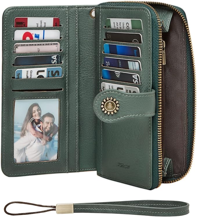 TFKGS Wallet for Women RFID Blocking Leather Large Capacity Card Holder Ladies Phone Clutch Travel Long Purse Wristlet | RFID Blocking, Leather, Large Capacity, Ladies, Travel