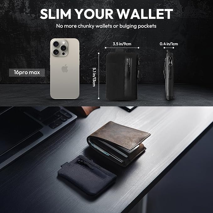 EDC Pouch RFID Blocking Tactical Zipper Wallet, Waterproof Wallet for Men (Holds 1–12 Cards)