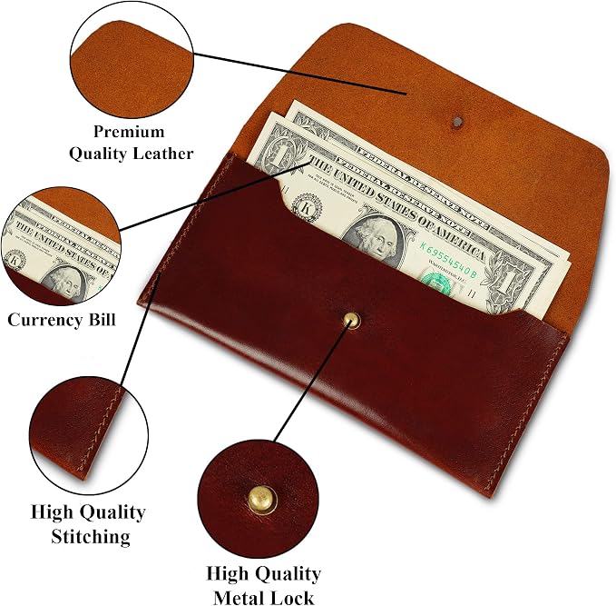 Leather Currency Pouch | Handmade Money Wallet | Large Flap Continental Wallet | Cash Organizer for Men & Women | Travel Currency Bag | Full Grain Leather Utility Pouch – Dark Wine