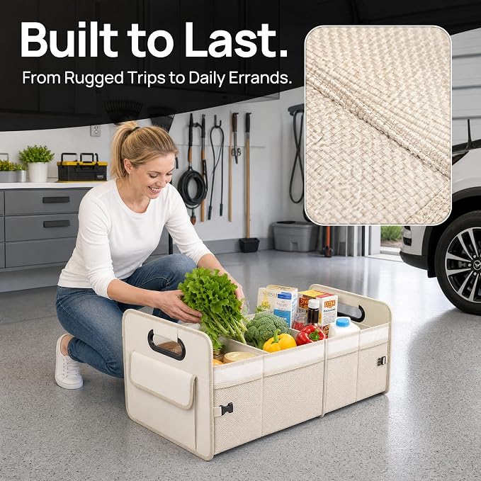 Trunk Organizer for Car SUV, Heavy Duty Storage Tote with Reinforced Handles, Multi-Compartment Car Organizers and Storage for Trunk, Back Seat, Groceries, Tools and Travel Essentials