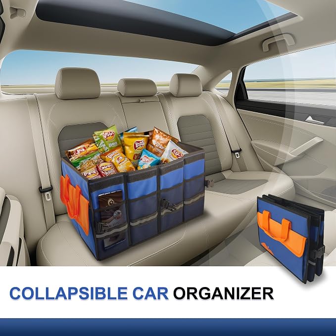Car Trunk Organizer with Lid, Collapsible Multi-Compartment Car Organizer and Storage, Truck & Car Accessories for Women and Men, 54L Capacity Trunk Organizer for Outdoor/Camper/Travel/SUV/Car Truck
