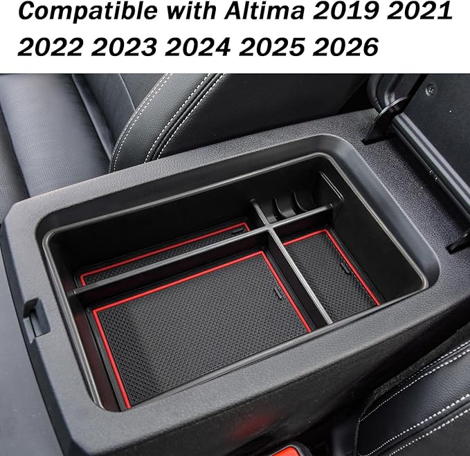 TACOBRO Center Console Organizer Compatible with Nissan Altima 2019 2021 2022 2023 2024 2025 2026 Accessories, Armrest Insert Tray with Coin Holder Keep Organized with Rubber Pad Red