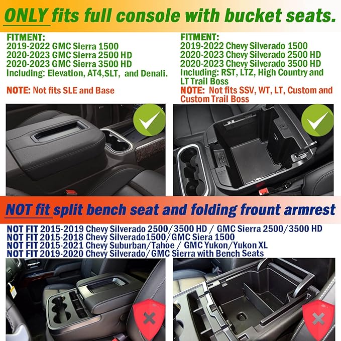 TACOBRO Center Console Organizer Compatible with 2020-2023 Silverado/Sierra 2500/3500HD/ 2019-2022 Chevy Silverado 1500 / GMC Sierra 1500 Accessories - Full-Coverage Insert Tray, ABS material Black
